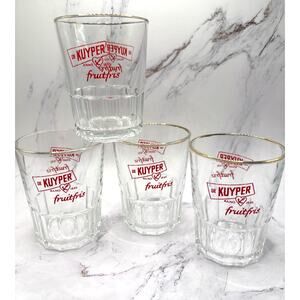 De Kuyper "fruitfris" Branded Drinking Glasses Ribbed Design Red Logo Set of 4
